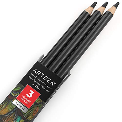 Arteza Colored Pencils, Pack of 3, A014 Ash Black, Soft Wax-Based Cores, Ideal for Drawing, Sketching, Shading & Coloring - color: A014 Ash Black