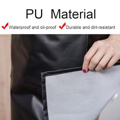 Waterproof Apron Large Pocket PU Material Waterproof Oil-proof Dust-proof Apron Black and Red - color: Black