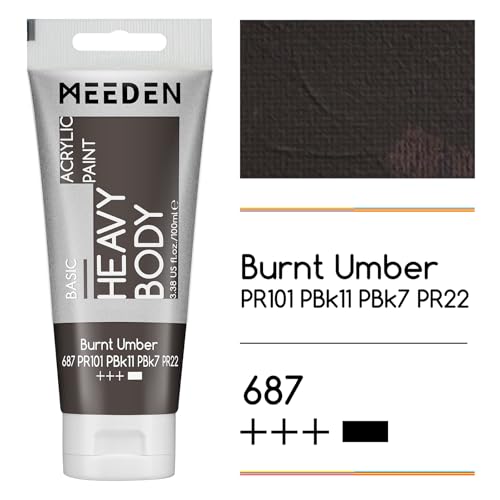 MEEDEN Acrylic Paint Burnt Umber: 100ml/3.38oz x 2 with Titanium White - color: Burnt Umber, size: 2 Tubes