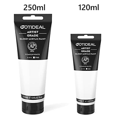 GOTIDEAL Acrylic Paint Titanium White Tubes(250ml, 8.79 oz) | Non Toxic, Non Fading, Rich Pigments,for Painters, Adults & Kids,Ideal for Canvas Wood Clay Fabric Ceramic Craft Supplies - color: Titanium White, style: 8.79 oz