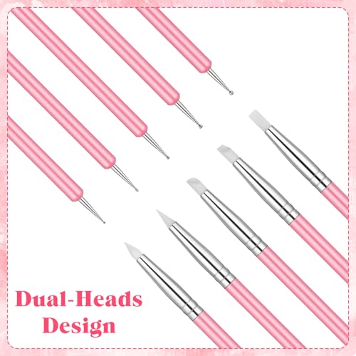 5 PCS Nail Art Sculpture Pen Dual-Ended Nail-Art Sculpture Pen Dotting Tools Nail Art Dotting Tools Pink Dual-Head Resin Nails-Art-Tools Silicone Nails Polish Brushes Modeling Painting Tool DIY Arts - color: pink