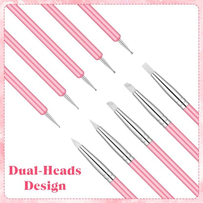 5 PCS Nail Art Sculpture Pen Dual-Ended Nail-Art Sculpture Pen Dotting Tools Nail Art Dotting Tools Pink Dual-Head Resin Nails-Art-Tools Silicone Nails Polish Brushes Modeling Painting Tool DIY Arts - color: pink