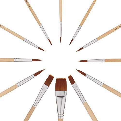 Jerry Q Art 12 PC Brown Synthetic Hair Round and Flat Paint Brush Set with Short Wood Handles for Acrylic, Watercolor and All Media JQ59831