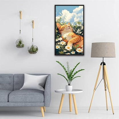 ARTGOTO Large Paint by Numbers for Adults Orange Cat in Daisy Field | 15.7x27.5inch/40x70cm Paint by Number Kit on Canvas, Cute Cat Acrylic Painting Set with Brushes & Instructions, No Frame - color: PBN045