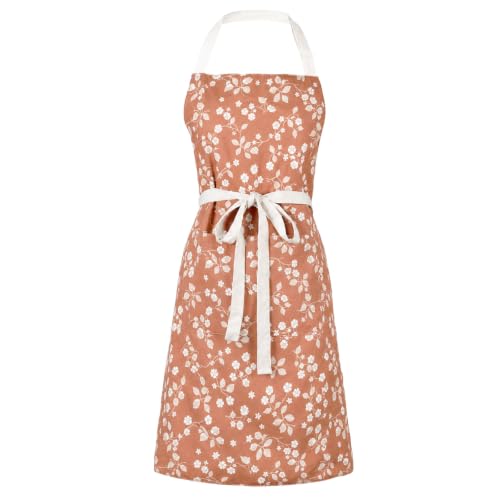 Aoomzoon Kitchen Aprons for Women with 2 Pockets,Double Sided Vintage Adjustable Apron for Gardening Cooking Arting Painting - color: Orange/Gray