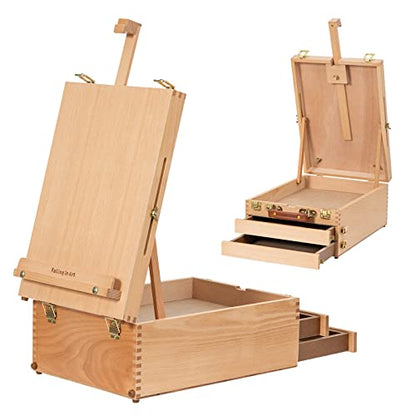 Falling in Art Beechwood Tabletop Easel Box | Sketchbox Table Easel with Storage Drawers, Portable Desktop Drawing Easel for Beginners and Professionals
