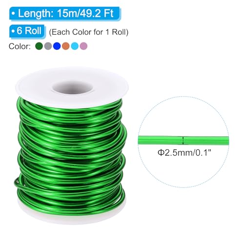 PATIKIL 10 Gauge 2.5 mm Aluminum Craft Wire, 49.2 ft Metal Wire 6 Roll Armature Bendable Wire for Jewelry Making Metal Wrap DIY, Rose Gold/Silver/Sapphire Blue/Light Pink/Green/Steel Blue - color: Rose Gold/Silver/Blue/Light Pink/Green/Steel Blue, size: 1
