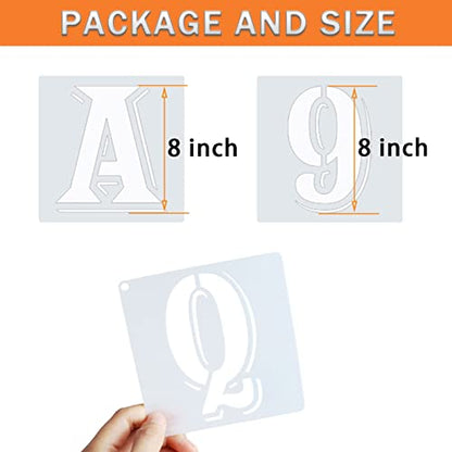 8 Inch Letter Stencils Symbol Numbers Craft Stencils, 42 Pcs Reusable Plastic Alphabet Templates for Painting on Wood, Wall, Fabric, Rock, Glass, Signage, DIY Art Projects (8 Inch) - size: 8 Inch