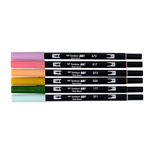 Tombow 56242 Dual Brush Pen Art Markers, Teatime, 6-Pack. Brush/Fine Tips