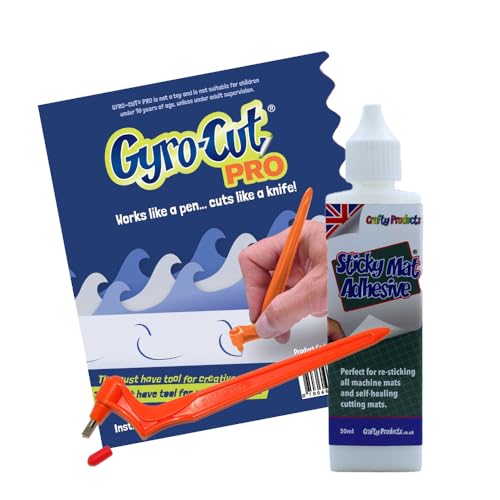 Gyro-Cut Genuine PRO Starter Set - Cutting Tool with Sticky Mat Adhesive - Rotating Standard Cut Paper Blade - Stencil Making and Scrapbooking - Compatible with CRICUT