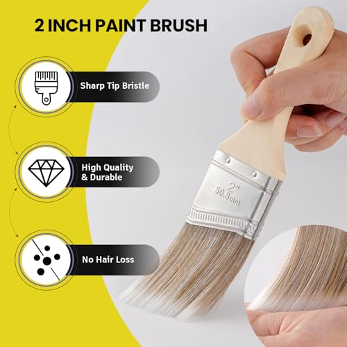 Mister Rui 3-Pack 2 Inch Angled Paint Brushes, Sash Brushes for Trim & Wall | Synthetic Edging Paint Brush Short Handle, Smooth Finish for Professional & DIY Use Cabinets & Furniture, Oil & Latex Paint - size: 3PCS, 2" Short