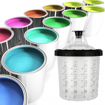 45 Pack Disposable Paint Sprayer Gun Cup Liners and Lid System for Spray Gun, Paint Cups 27 Ounce (800ml) Kit with 45 Mixing Cup Liners, 45 Lids, 20 Plugs, 1 Hard Cup with Retainer Ring