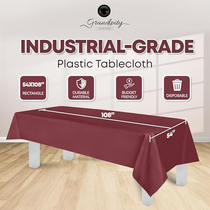 Plastic Table Cloth Disposable 6 Pack 54 x 108 Inch Rectangle Table Cloths - color: Burgundy, size: 54 inches x 108 inches Rectangle