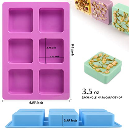 Sakolla 2 Pack Silicone Soap Molds for Soap Making, Reusable 6 Cavity Square Silicone Molds for Homemade Soap, Cake, Bread, Ice Cube - color: Square/Purple & Blue
