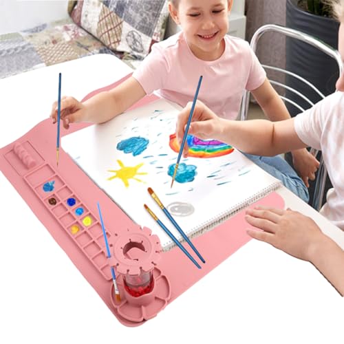 Silicone Craft Mat, 20"x 16" Painting mat Palette for Resin Casting Mold Mat, Nonstick Craft Sheet with Removable Cleaning Water Cup for Painting, Clay, Art, DIY Projects (Red) - color: Red