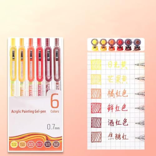 6 Colors 0.7mm Fine Pointed Acrylic Gel Pen Set,Vitality Warm | Fit for Drawing Creation, Daily Painting, Coloring, Card Making, Journaling - color: Gold