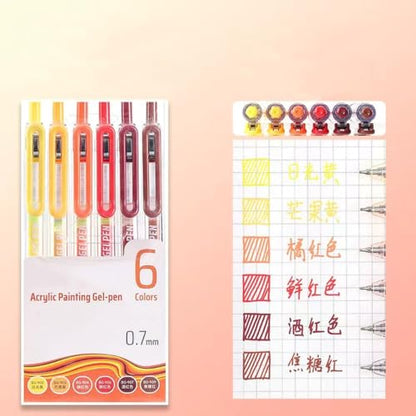 6 Colors 0.7mm Fine Pointed Acrylic Gel Pen Set,Vitality Warm | Fit for Drawing Creation, Daily Painting, Coloring, Card Making, Journaling - color: Gold