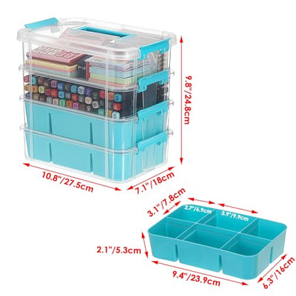 JUXYES 4-Tiers Plastic Stack Carry Storage Containers Box wih Handle Lids - color: Blue