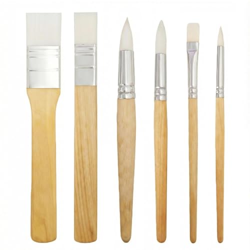 6 Pack Nylon Stencil Brushes Set, Wood Handle for Stenciling, Watercolor & Acrylic Paint 6 Sizes for Fabric, Canvas, Detail Work & DIY Crafts - color: Nylon Brushes