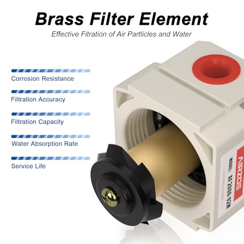 AIRZOE 1/4" NPT Air Dryer for Compressor - Air Compressor Water Separator AF2000-02, Manual Drain,5 Micron Brass Element, Poly Bowl - size: 1/4" NPT