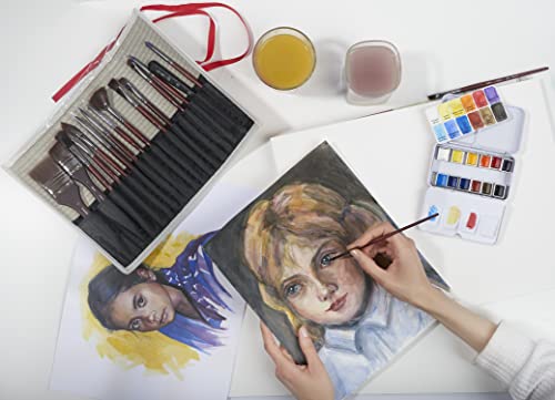 Professional Acrylic Paint Brushes Set (Synthetic 17Pcs) - Beginner/Artist | VERBENA Detail Paint Brushes for Watercolor, Gouache & Acrylic Painting - Ergonomic, Easy Great Flow Control, Snap