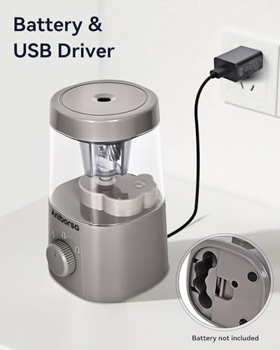 Electric Pencil Sharpener, Battery/USB Cord Operated, Gray - color: Gray