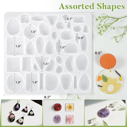 MAQIHAN Resin Jewelry Molds - Silicone Molds for Resin DIY Jewelry Making | Reusable Casting Tray with Hole, Assorted Shapes for DIY Pendant, Earring, Necklace, Bookmark, Keychain Crafts Project Set