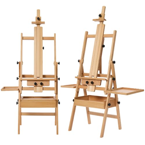 MEEDEN Painting Easel with Storage and Tray: H-Frame Beech Wood Art Easel | Easel Stand for Adults, Artists, Students, Beginners - Adjustable 50"-80" H, Holds Canvas Up to 47 Inches - color: Natural