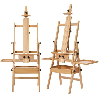 MEEDEN Painting Easel with Storage and Tray: H-Frame Beech Wood Art Easel | Easel Stand for Adults, Artists, Students, Beginners - Adjustable 50"-80" H, Holds Canvas Up to 47 Inches - color: Natural