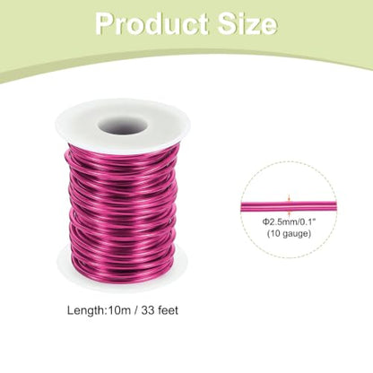 HARFINGTON 10 Gauge Aluminum Craft Wire 2.5mm 33ft Flexible Bendable Anodized Metal Jewelry Sculpting Wire for Jewelry Making Modelling Craft DIY, Dark Pink - color: Dark Pink, size: 33ft x 2.5mm