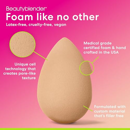 Beautyblender® Nude Beauty Blender Makeup Sponge, Super-Soft Foam Easily Blends Foundations, Powders & Creams, Made in USA, Reusable, Washable, Streak Free Application - color: Nude