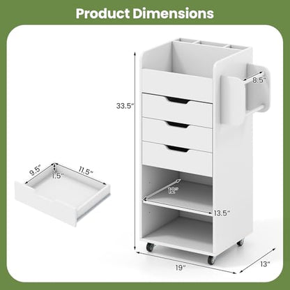 Giantex Craft Storage Cart - Utility Organizer Cart with 3 Drawers, 3 Shelves, 3 Slotted Compartments, 2 Rolling Rods, Crafting Sewing Cabinet on Wheels for Wrapping Paper Scrapbook Ribbon (White) - color: White