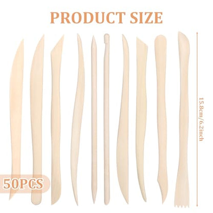 50PCS Wooden Clay Sculpting Tools, 6.2'' Smooth Double Ended Clay Modeling Tools, Polymer Clays Tool Sculpting, Wood Pottery Tool Kit for Ceramics Soap Playdough Carving Supplies