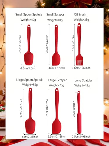 6 Pieces Silicone Spatula Set - Heavy Duty Kitchen Cooking Serving Utensils, Non-Stick Silicone Cooking Utensils Set, Kitchen Utensil Set with Oil Brush, Jar Spatula & Mini Spatulas (Red) - color: Red