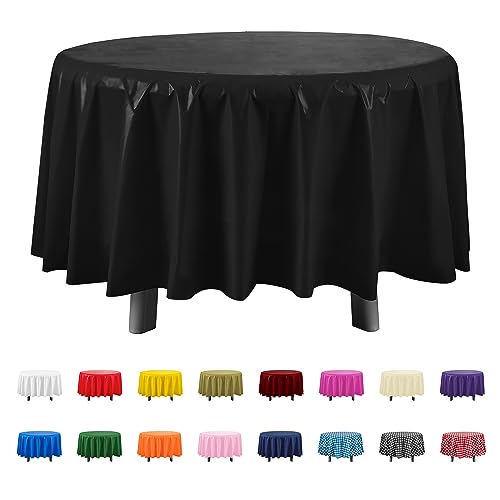 Eleclassi Black 12 Pack Premium Round Disposable Plastic Tablecloth - 84 Inch Round Plastic Table Cloths for Parties - color: Black, size: 12 Pack Round