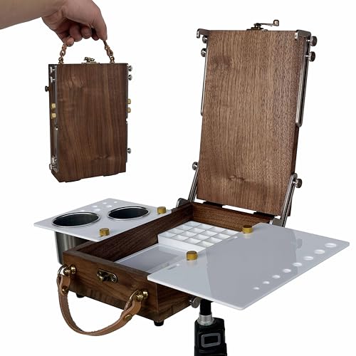 Tabletop Easel Box with Watercolor Palette Empty, Portable Travel Easel for Painting with Storage, Multifunctional Wooden Watercolor Easel Case Plein Air Painting for Adults Artists