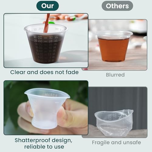 Disposable Medicine Cups Graduated, Bulk Pack of 100, 1 oz (30ml) Small Plastic Measuring Cup for Liquid Medication, Paint, epoxy, Pill and Resin. - size: 1 oz