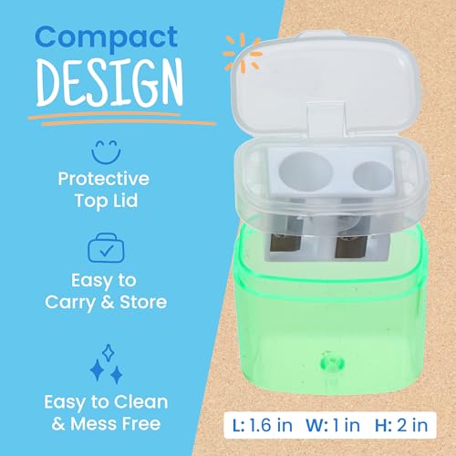 Craftzilla Pencil Sharpener 100 Pack, Manual Dual-Hole Sharpeners Bulk | Handheld Pencil Sharpeners with Lids for Kids, Classroom, School Office Supplies, Standard and Jumbo Pencils, 5 Colors - size: 100pcs Pencil Sharpeners