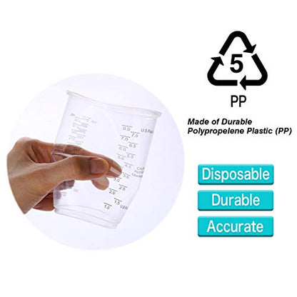 XUXU 50pcs 8oz Graduated Clear Plastic Measuring Cups with Wooden Stirring Sticks for Mixing Paint, Pigments, Epoxy Resins, Resins