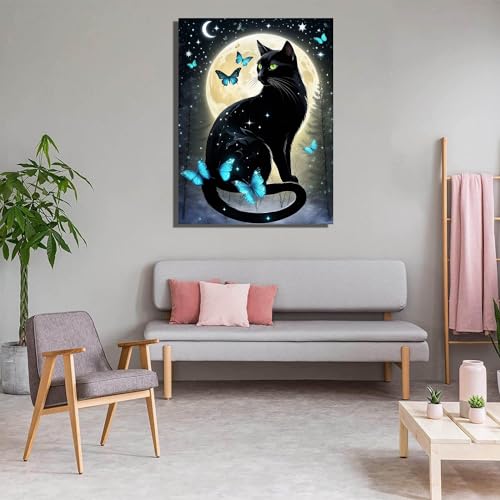 Meothan Diamond Art Kits for Adults Black Cat Diamond Painting Kit 12x16in - color: Black Cat-Round Drill, size: 11.8x15.7in(30x40cm)
