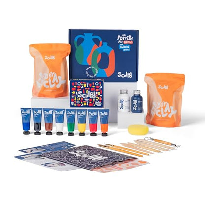 Sculpd Pottery Kit for Adults, Air Dry Clay with Tools, Classic Tones - style: Gloss Varnish with Classic Tones
