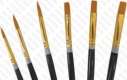 Nylon Artist Paint Brush Set for Acrylic & Watercolor 6-Piece Tech Team