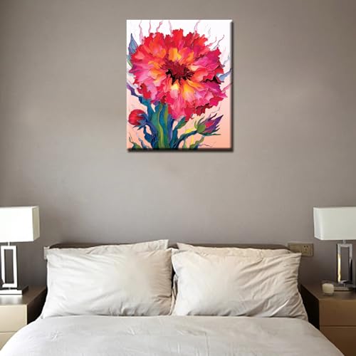 Dianthus caryophyllus flower Paint by Numbers for Adults Beginners and Kids, Graffiti Art Canvas Pictures Drawing Paintwork with Wooden Paintbrushes,Art ornament，Leisurely Home Wall Decor，(diy frame） - color: Plant-03, size: 16''x20''(DIY Frame)