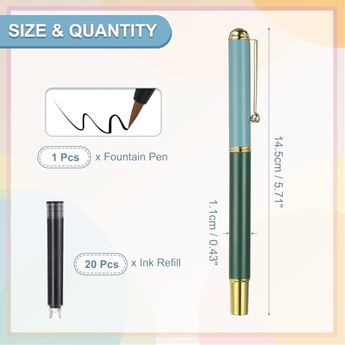 PATIKIL Calligraphy Brush Pens Refillable Brush Pen Set Chinese Hand Green | Writing Marker Kits, with Fountain Black Ink Metal Clip, for Lettering Journaling Art Drawing - color: Green