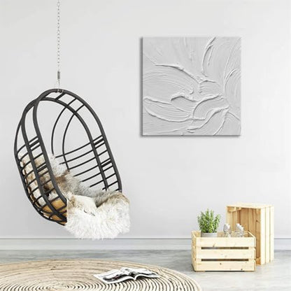 zoinart Hand Painted White Canvas Wall Art, 20x20 Inches Abstract Thick Textured Painting, Plaster Wall Art - color: BL-060
