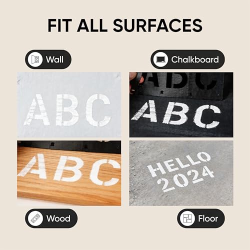 2 Inch Reusable Letter Stencils Symbol Numbers Craft Stencils, Black | 64 Pcs Interlocking Stencil Kit, For Painting on Wood, Wall, Fabric, Rock, Chalkboard, Sign, DIY Art Projects - color: black