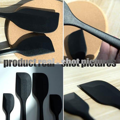 4 PCS Silicone Spatula,Rubber Spatula with Stainless Steel Core11 Inch Non-scratch Baking Cooking 8Inch Spatula Set Flexible Heat Resistant (Black) - color: large&mini