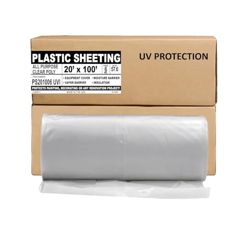 Aluf Plastics Sheeting UV Protection - 20' x 100', 6 MIL Heavy Duty Gauge - Clear Vapor and Moisture Barrier Sheet Tarp/Drop Cloth for Greenhouses, Painting, Furniture Covers, Carpet Cover, Floor - color: Clear, style: 20ft x 100ft UV Sheeting, 6 Mil, 1 C