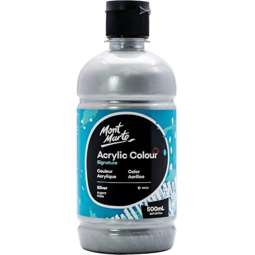 Mont Marte Silver Acrylic Paint Set 16.9oz (500ml), Perfect for Canvas, Wood, Fabric, Leather, Cardboard, Paper, MDF and Crafts - size: 16.91 Fl Oz (Pack of 1)