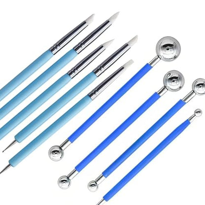 9Pcs Clay Sculpting Tool Set, Blue Dual-Ended Silicone Clay Brushes & Ball Stylus Tools, Professional Polymer Clay Kit for Sculpting, Texturing & Detailing, Ideal for Pottery, Ceramic & DIY Crafts - color: 9Pcs
